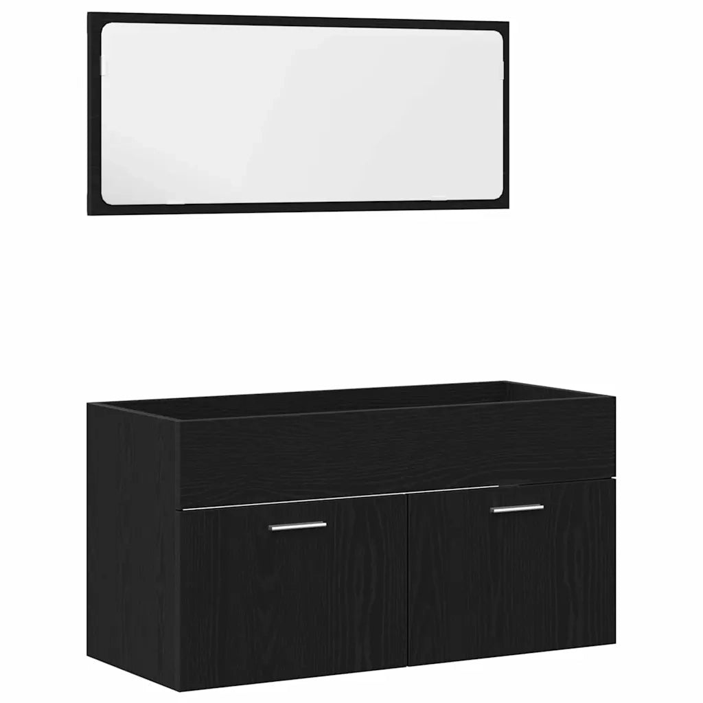 Set di mobili per il bagno 4 pcs Rovere Nero Legno multistrato 3334379