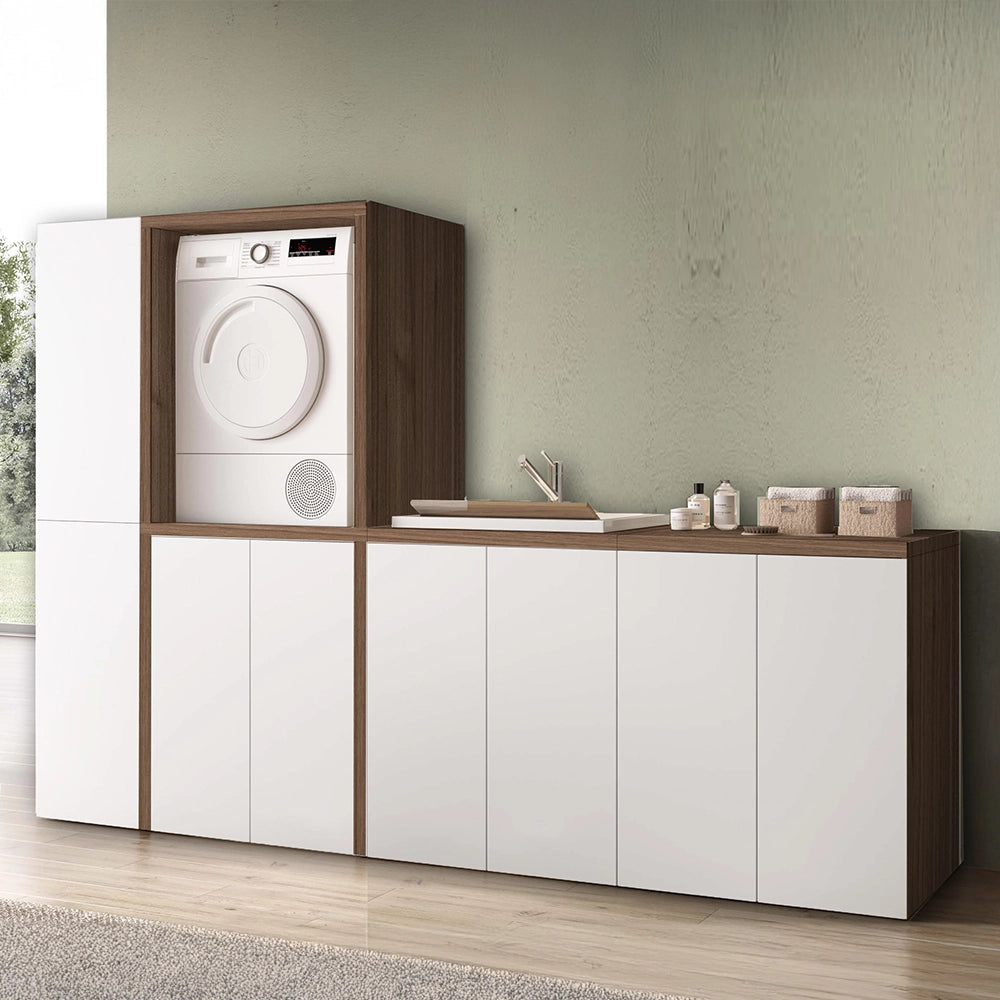 Mobile multiuso con due ante 71x65x91 cm effetto legno e bianco Wanda