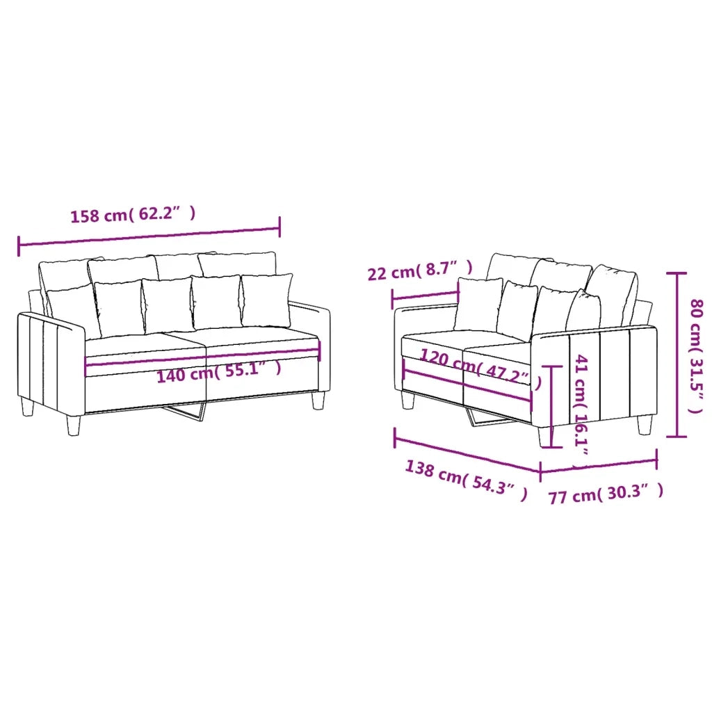 Set di Divani 2 pz con Cuscini Grigio Chiaro in Tessuto 3201648