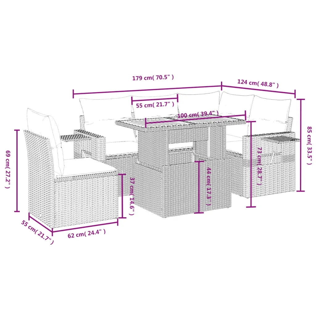 Set Divano da Giardino 6 pz con Cuscini Beige in Polyrattan 3271758