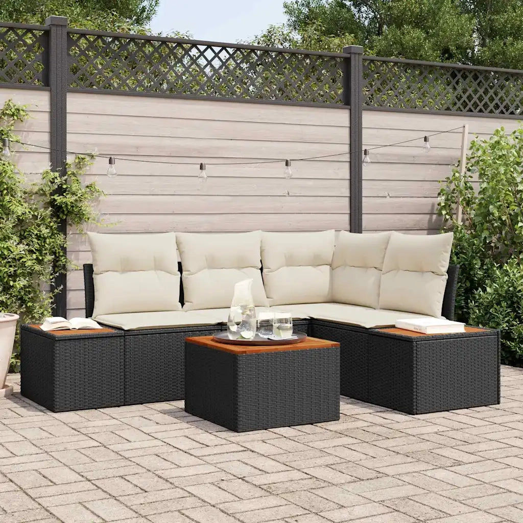 Set Divano da Giardino con cuscino 5 pcs Nero Poly Rattan