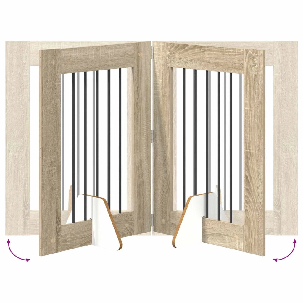 Cancello per cani pieghevole con supporti 2 pz Rovere Sonoma 892092