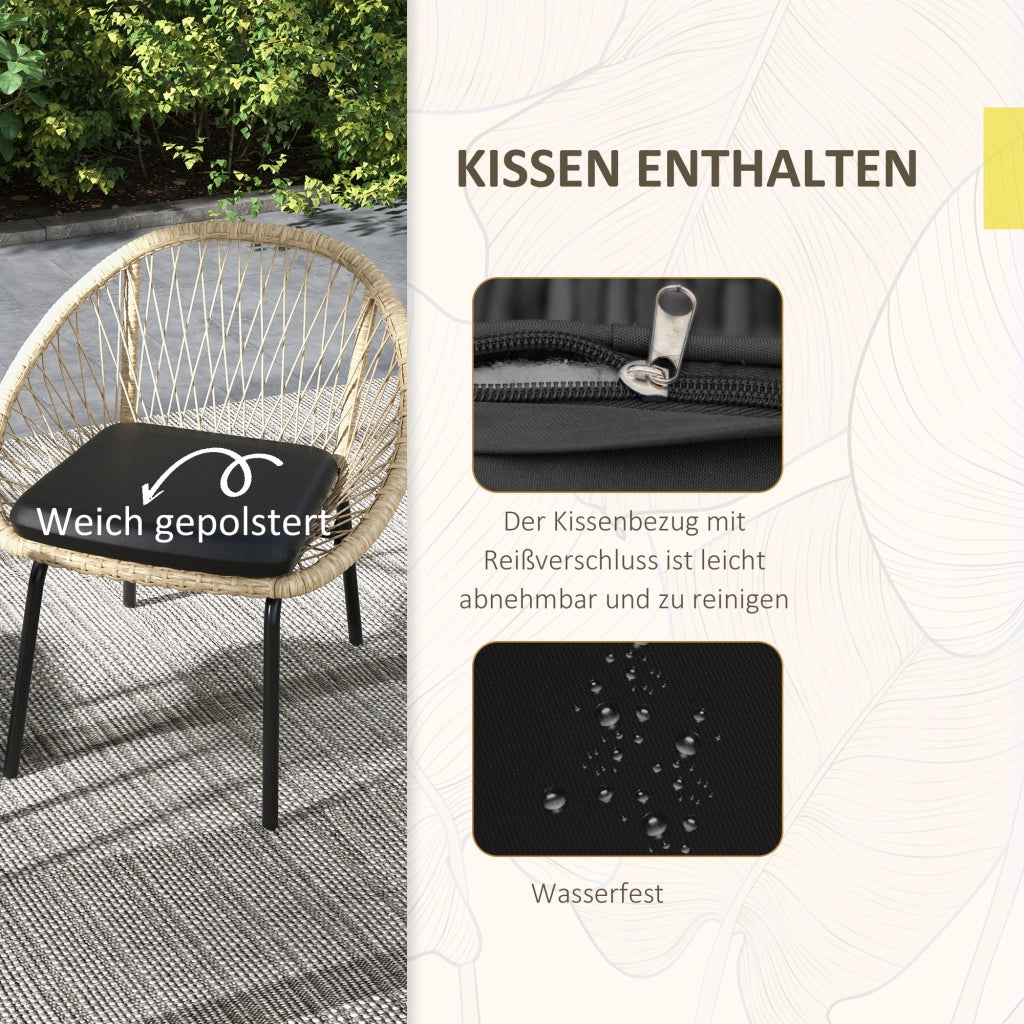 Set Mobili da Giardino in Rattan 3 Pezzi con Tavolino e 2 Sedie con Cuscini ¨C MINIMAL ¨C Giallo