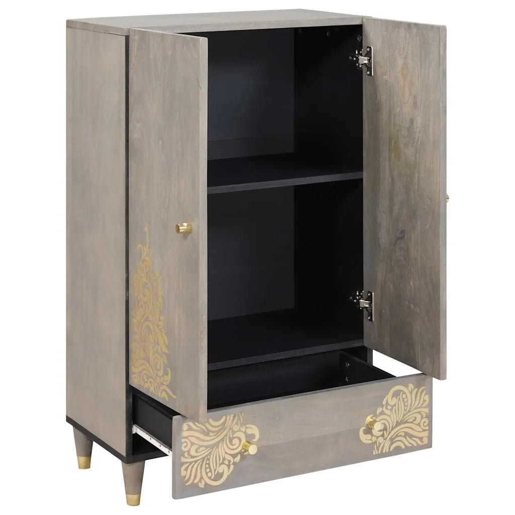 Credenza Grigio e Oro 60 x 33 x 100 cm Legno di mango massello 4018802