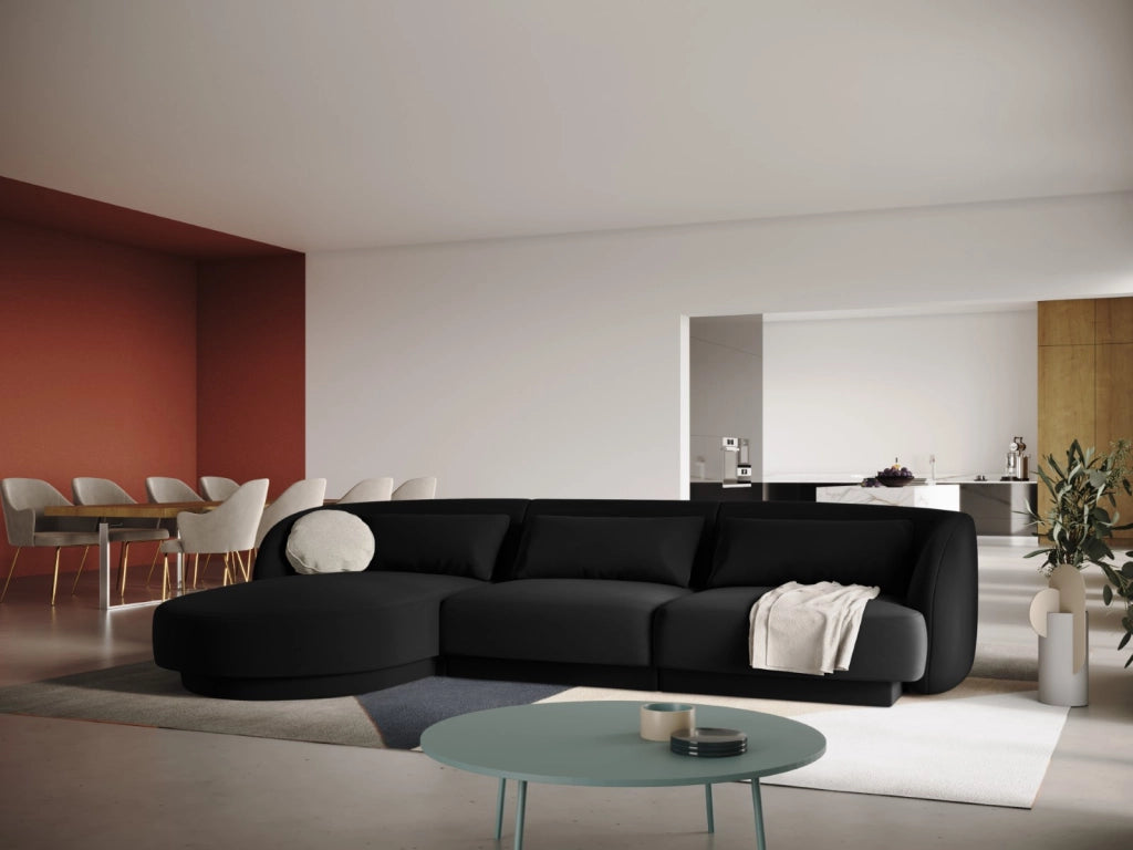 Cosmopolitan Design - Divano angolare sinistro "Tulum" 4 posti in velluto nero 