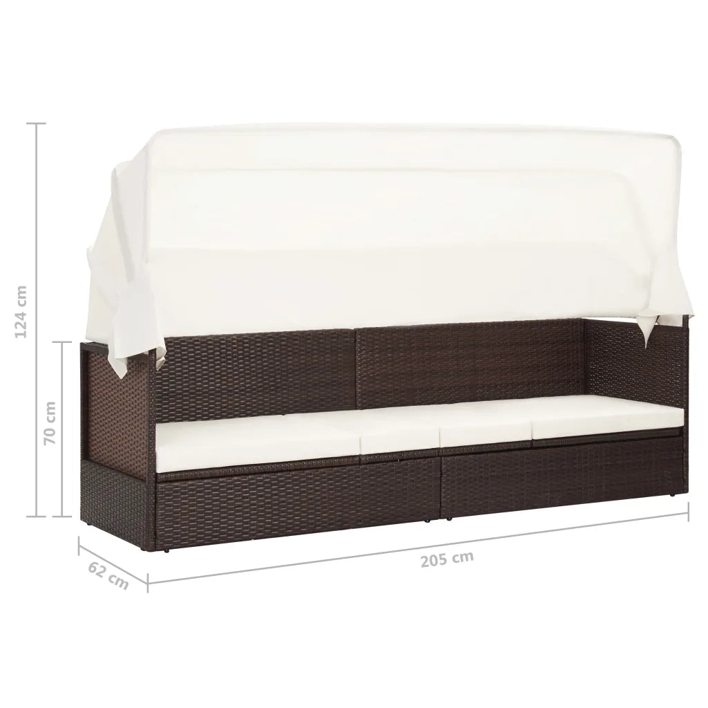 Divano da Giardino con Tettoia-Sofa da Giardino-Divano da esterno in Polyrattan Marrone