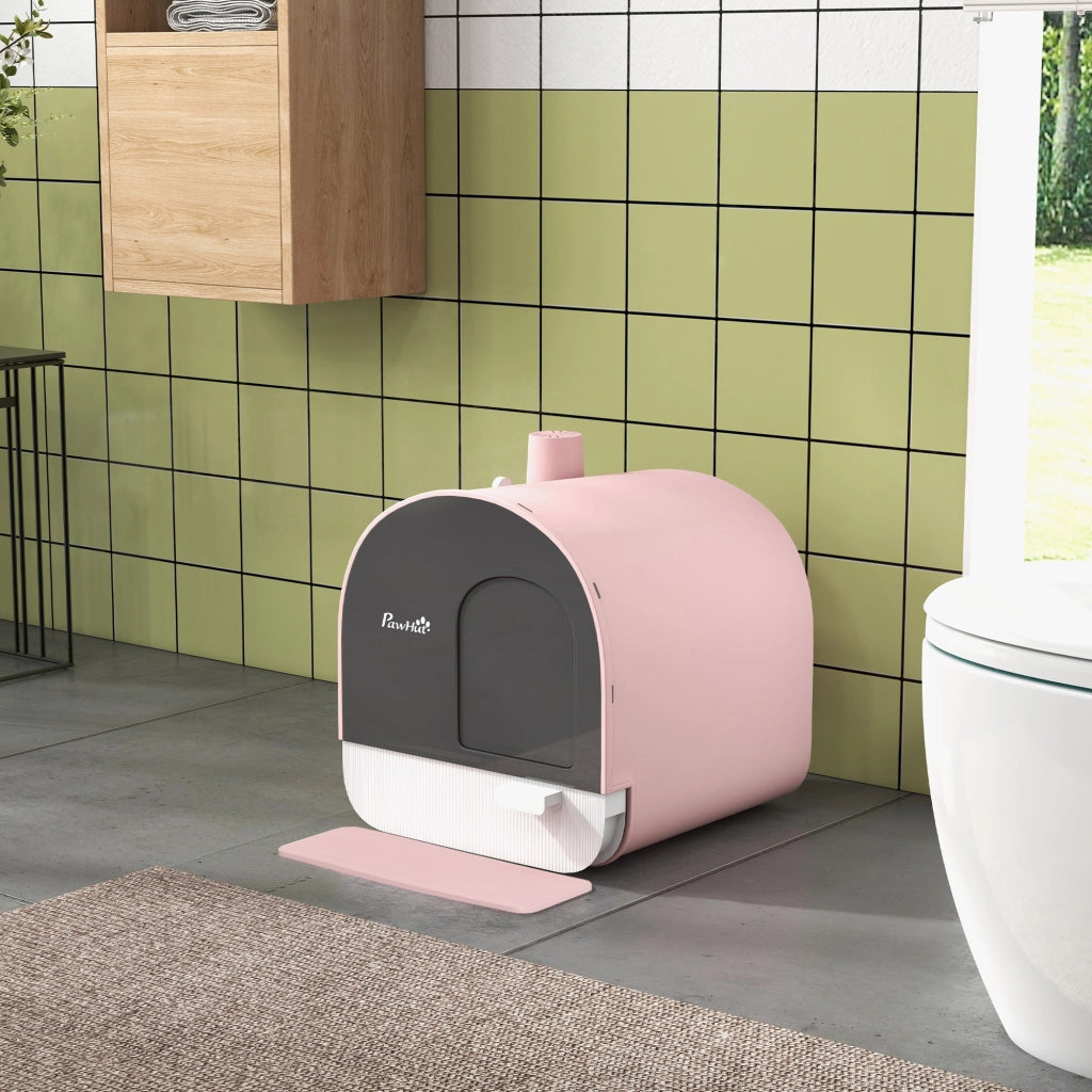 Lettiera per Gatti con Coperchio, Paletta e Tappetino ¨C Minimal ¨C Rosa/Nero