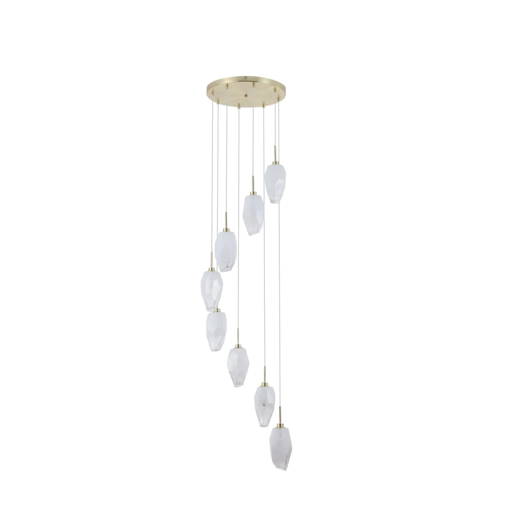 Rocky 8Lt Multi Drop Pendant, metallo ottone satinato e vetro