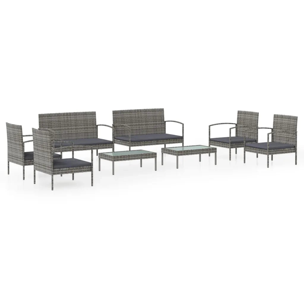 Set Divani da Giardino 8 pz con Cuscini in Polyrattan Grigio 3095967