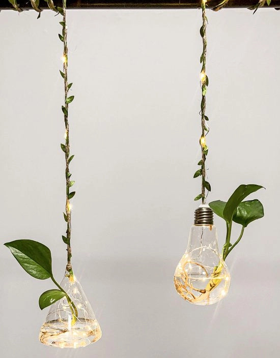 Due vasi per piante ad incasso con illuminazione, vaso per piante da appendere per piante di stanza, contenitore per terrario, vaso per piante in vetro, piante in coltura idrica, decorazione, vaso per fiori miniatura per casa, ufficio, giardino