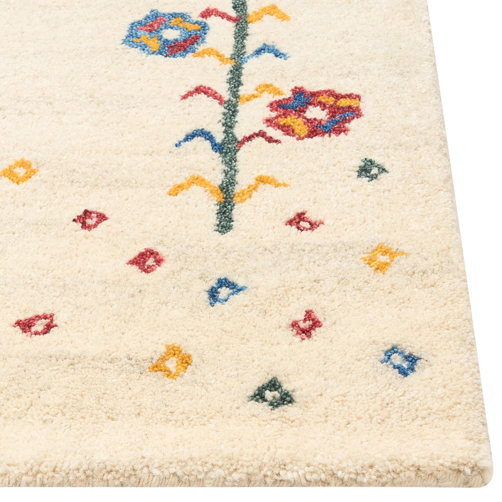 Tappeto Gabbeh di lana beige 140 x 200 cm realizzato a mano con motivo floreale stile tradizionale camera da letto soggiorno