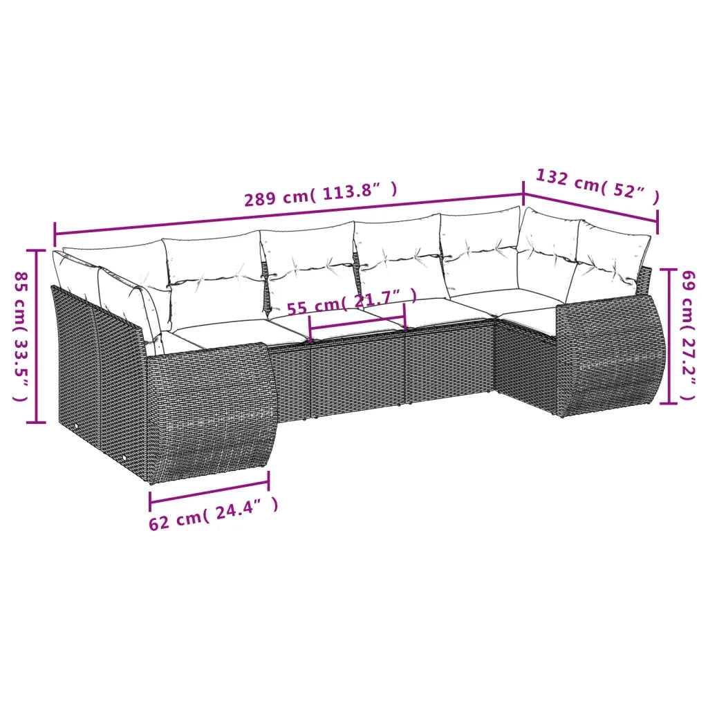 Set Divani da Giardino 7 pz con Cuscini Beige in Polyrattan 3254125