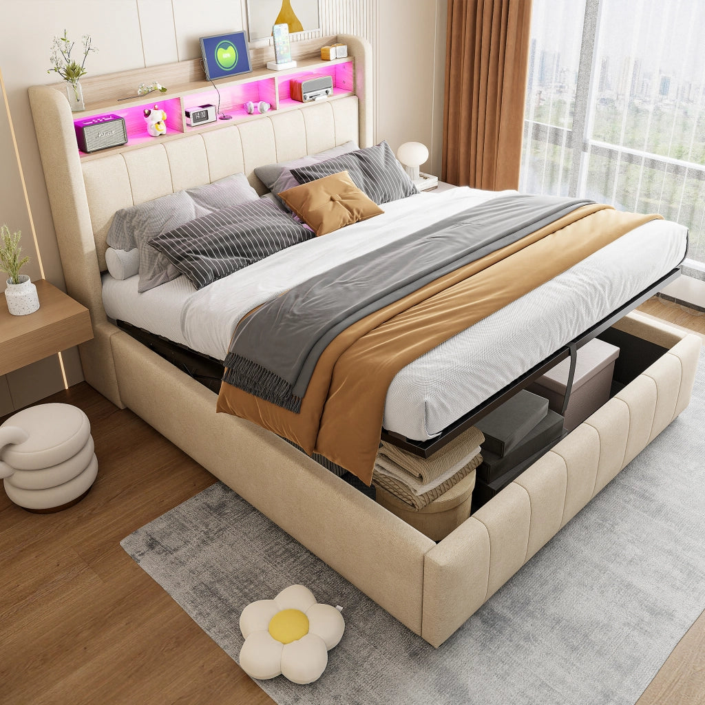 letto imbottito lino beige 140 x 200 cm