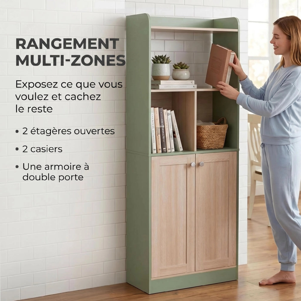 Libreria con 2 ante ¨C zephmum ¨C verde e legno naturale 60x30x161