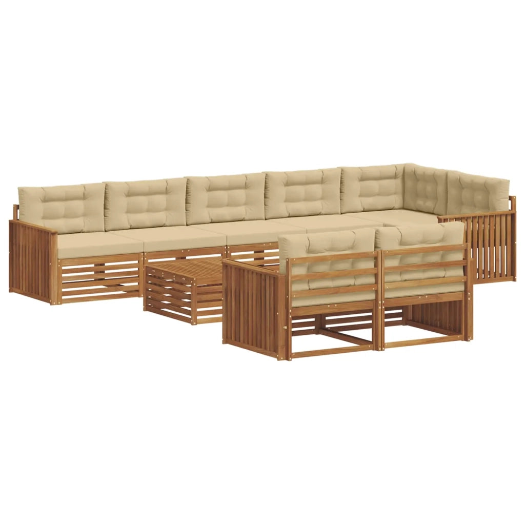 Set di divani da esterno con cuscino 9 pcs Naturale e Beige 3373698