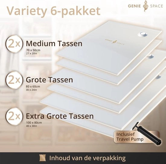 Vacuum Opbergzakken Spaziali Estremamente Resistenti - 6 Pacchi (2XL+2L+2M) - Aria Tappata e Riciclabile - Spazio Abbastanza Grande per Abiti Asciugamani Lenzuola Coperte di Letto Federe da Lavanderia