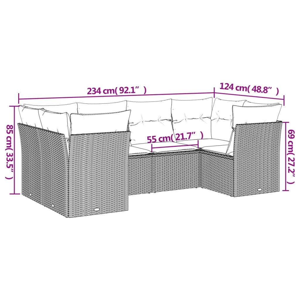 Set Divano da Giardino 6pz con Cuscini Grigio Chiaro Polyrattan 3249951