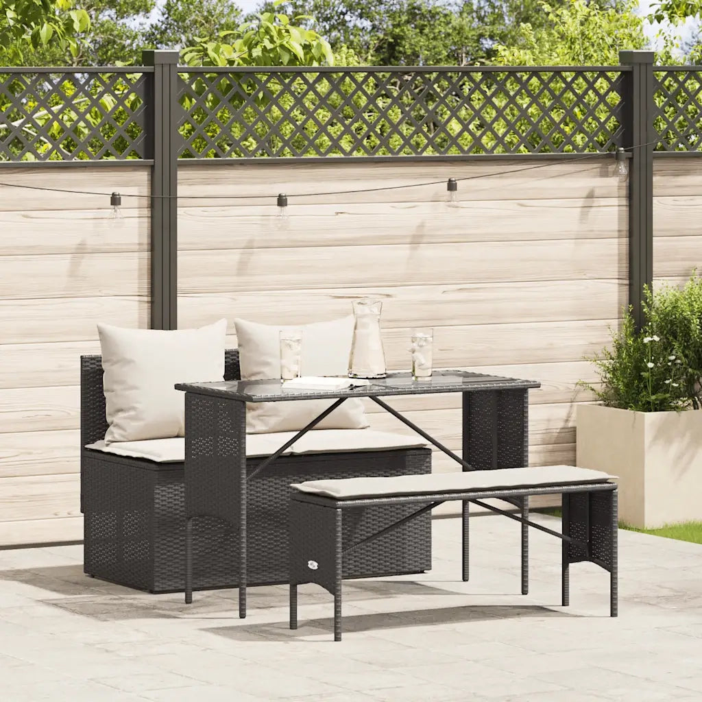 Set da Pranzo da Giardino 3 pz con Cuscini Nero in Polyrattan 4104181