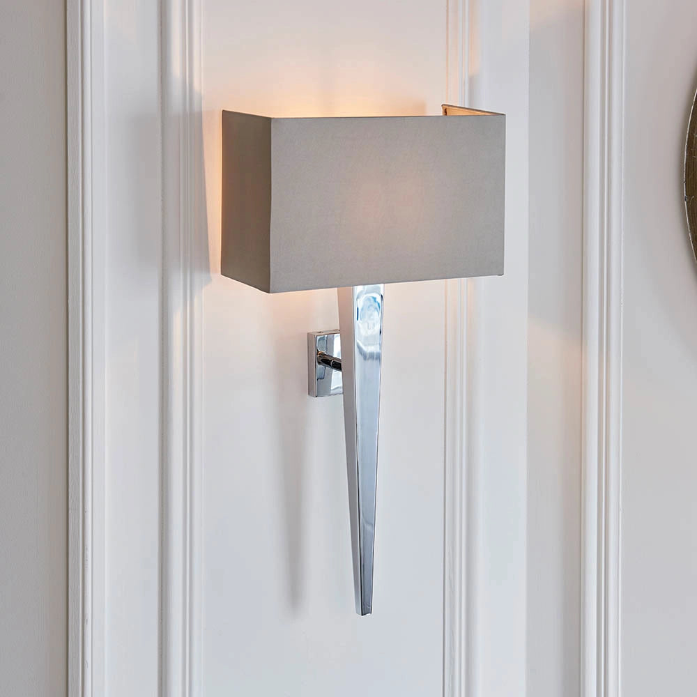 Applique Moreto Endon cromata paralume grigio E14 LED