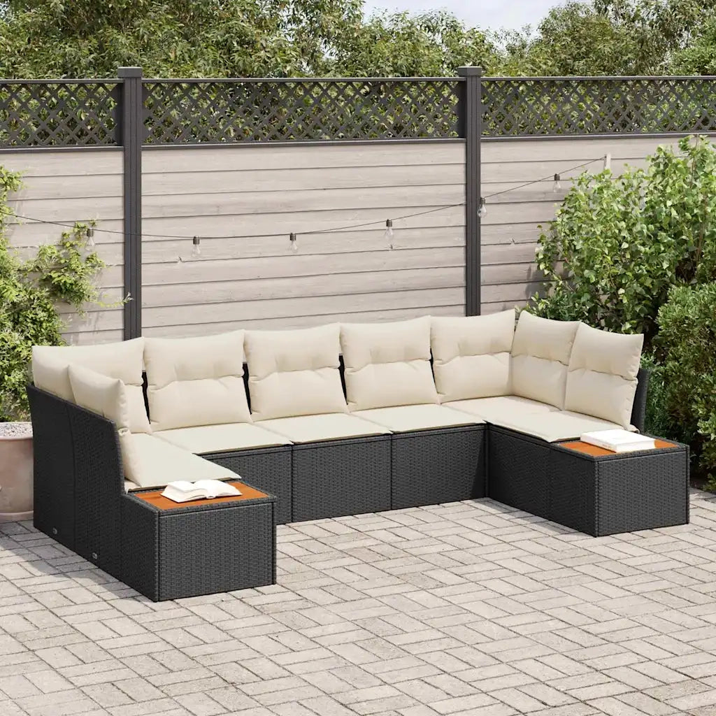 Set Divano da Giardino con cuscino 7 pcs Nero polyrattan
