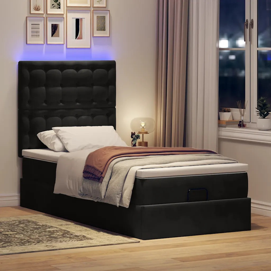 Struttura Letto Pouf con Materassi Nero 90x190 cm in Velluto 3314434