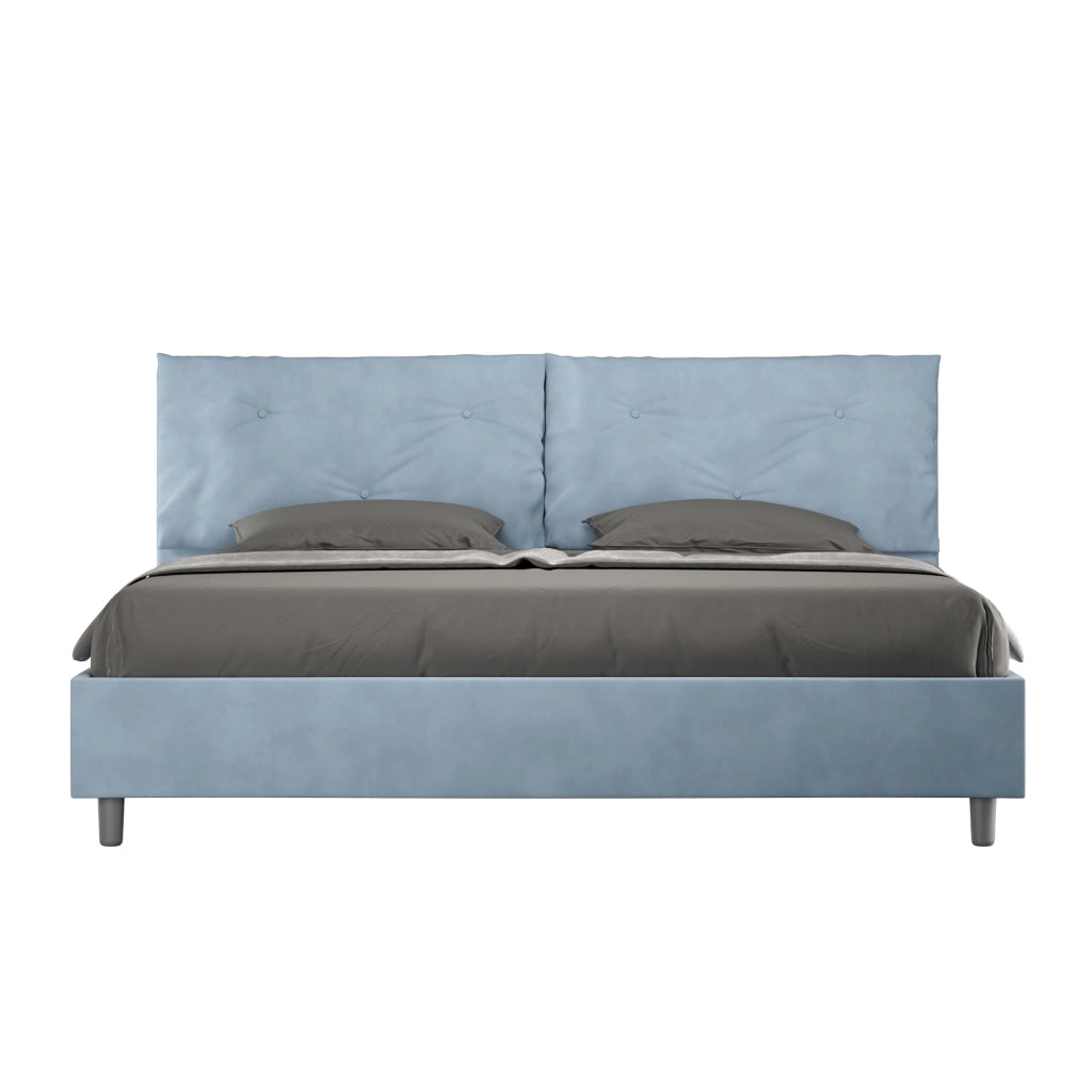 BS COM Letto matrimoniale king size senza rete imbottito 190x210 microfibra azzurro Large