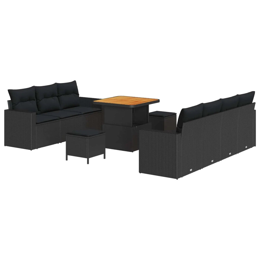 Set Divano da Giardino con cuscino 10 pcs Nero