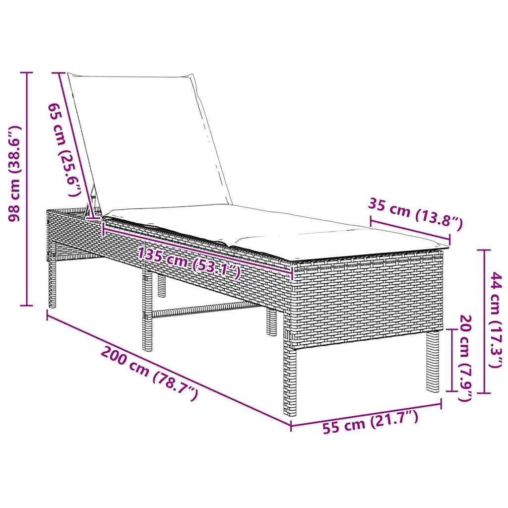 Lettino Prendisole con Cuscino Grigio 55x200x44cm in Polyrattan 4104106