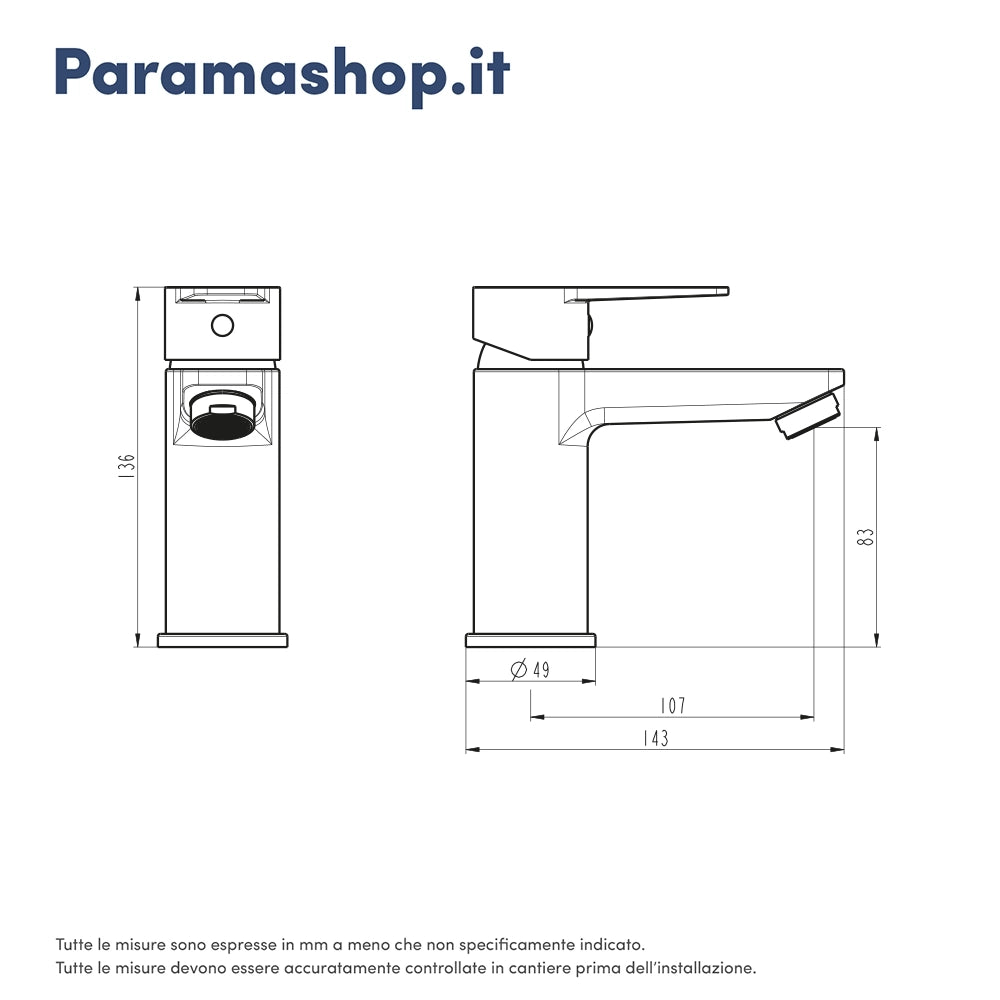 Miscelatore lavabo senza scarico cromato | Jane