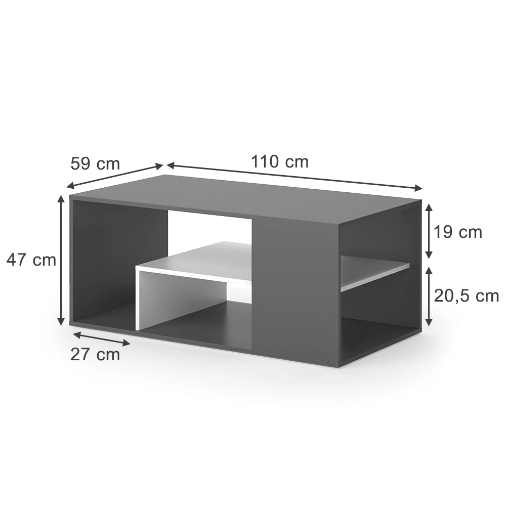 Vicco Tavolino da salotto Antracite/bianco 110 x 59 cm