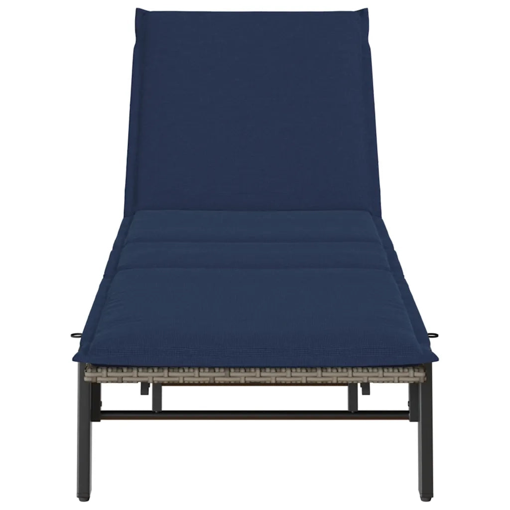 Lettino Prendisole | Sdraio da giardino | Lettino da sole con Cuscino Grigio in Polyrattan