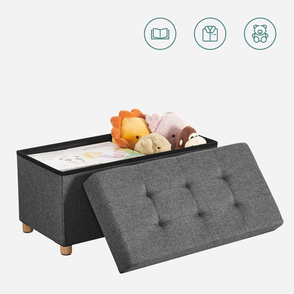 Panca pouf contenitore imbottita in grigio scuro