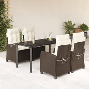 Set da Pranzo da Giardino 5pz con Cuscini in Polyrattan Marrone