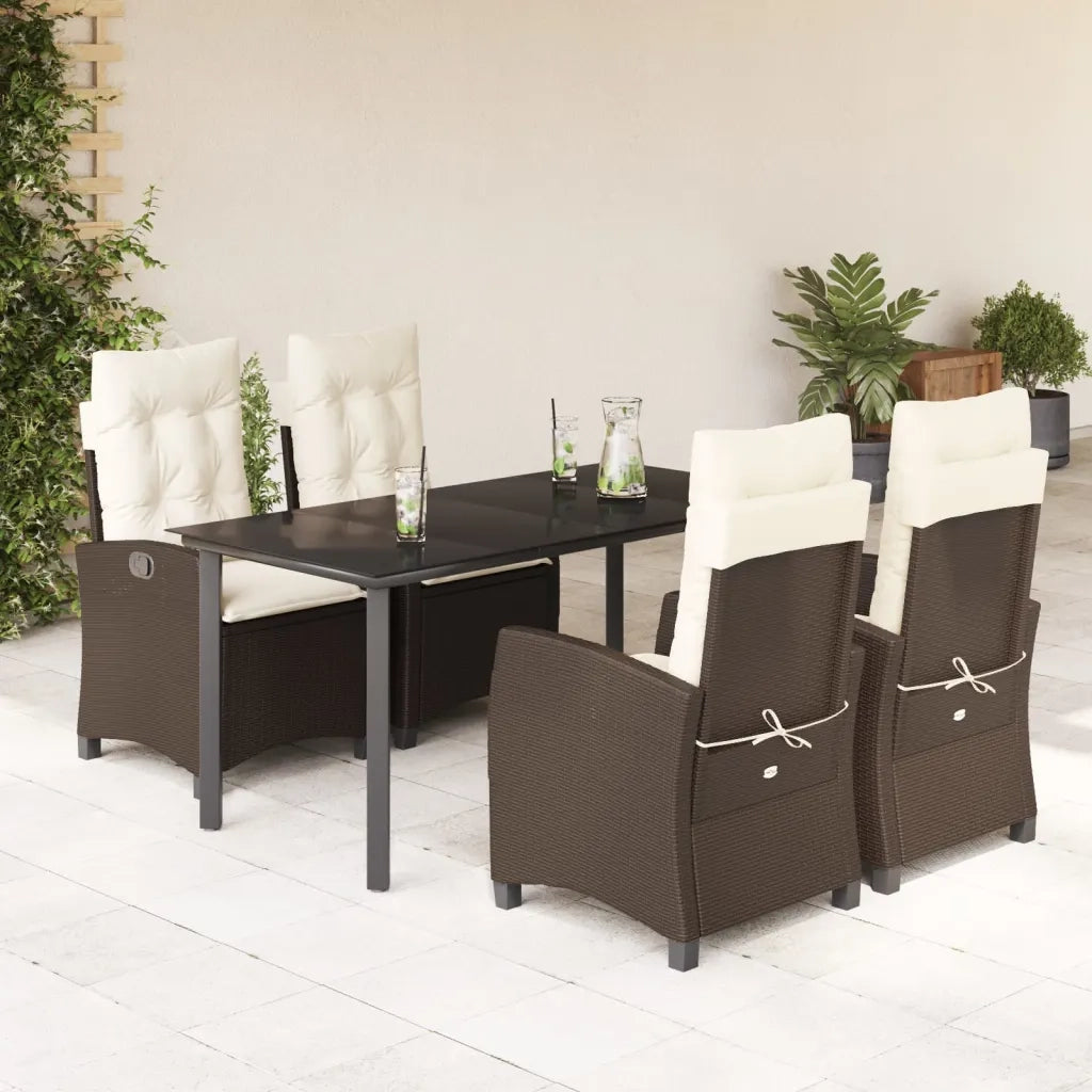Set da Pranzo da Giardino 5pz con Cuscini in Polyrattan Marrone