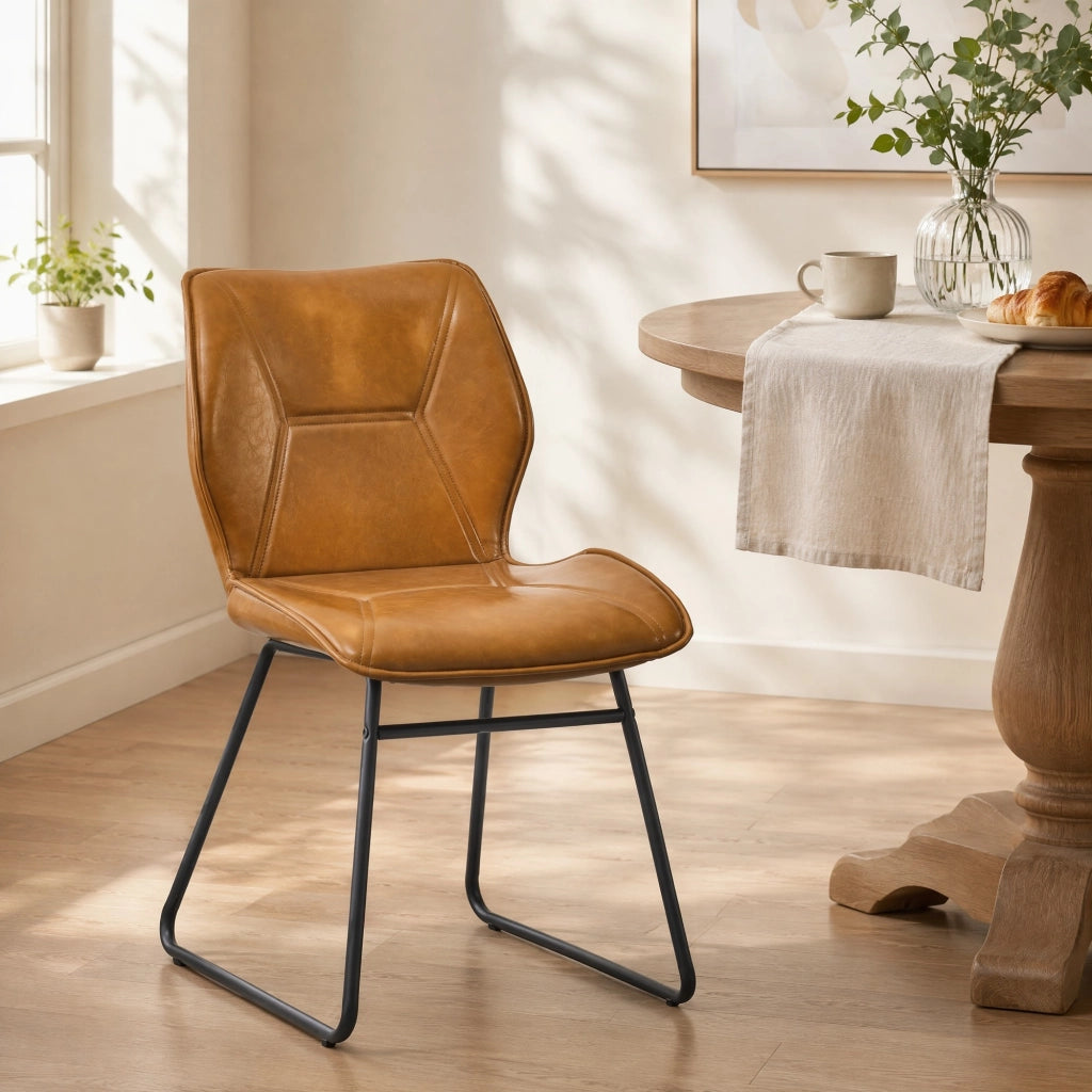 Set di 2 sedie da pranzo in similpelle con struttura in metallo, colore marrone