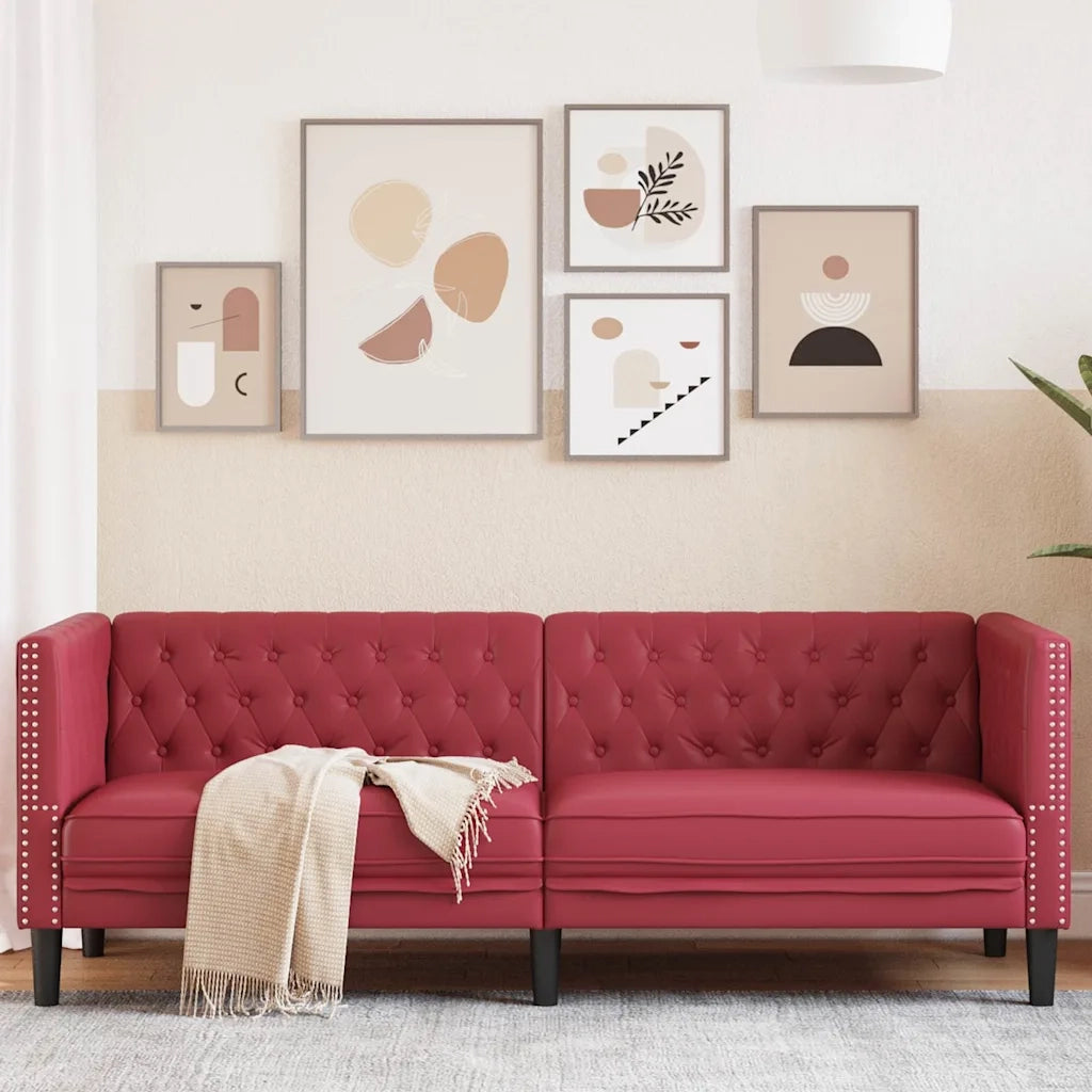 Poltrona Chesterfield a 3 Posti Rosso Vino in Similpelle 372670
