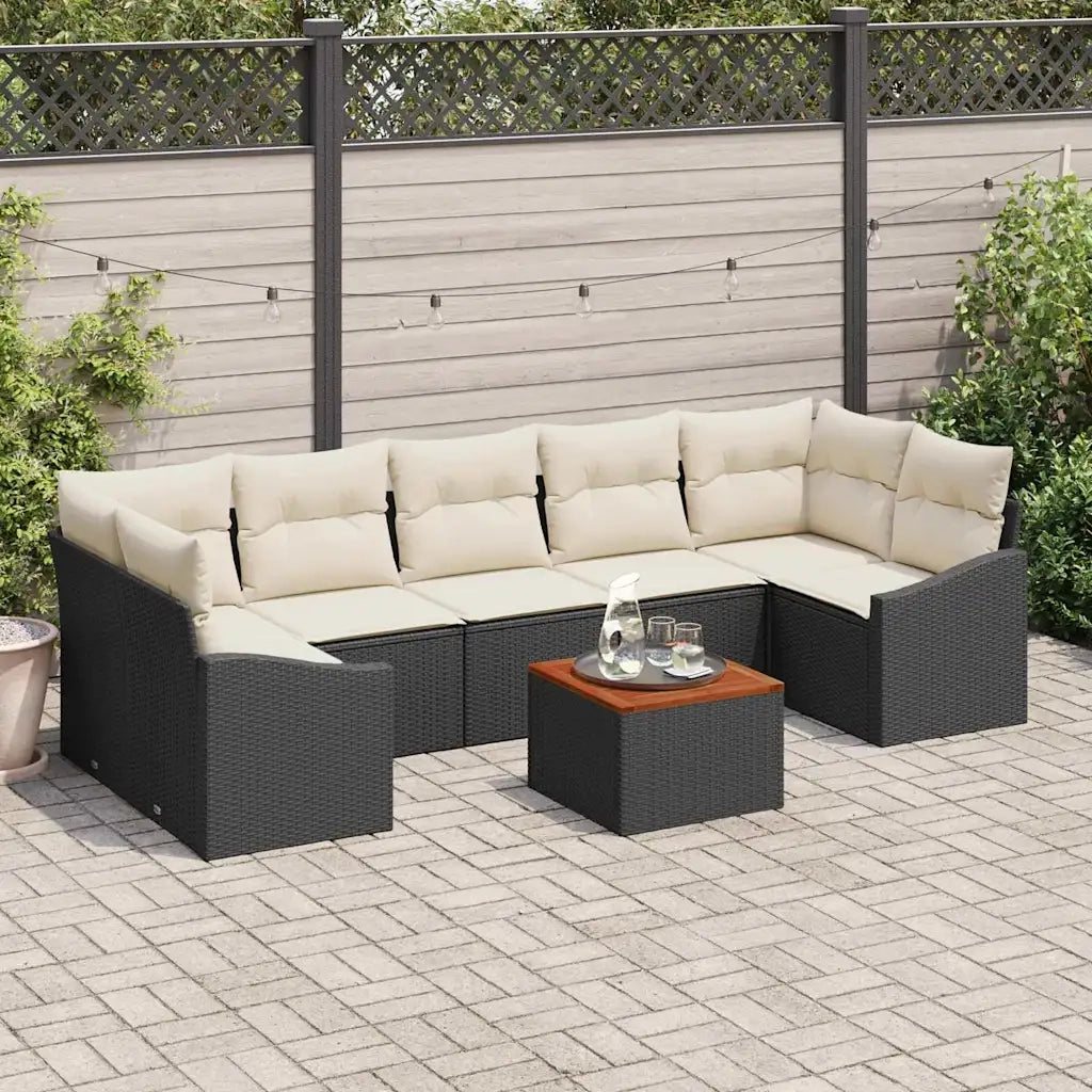 Set Divano da Giardino con cuscino 8 pcs Nero polyrattan