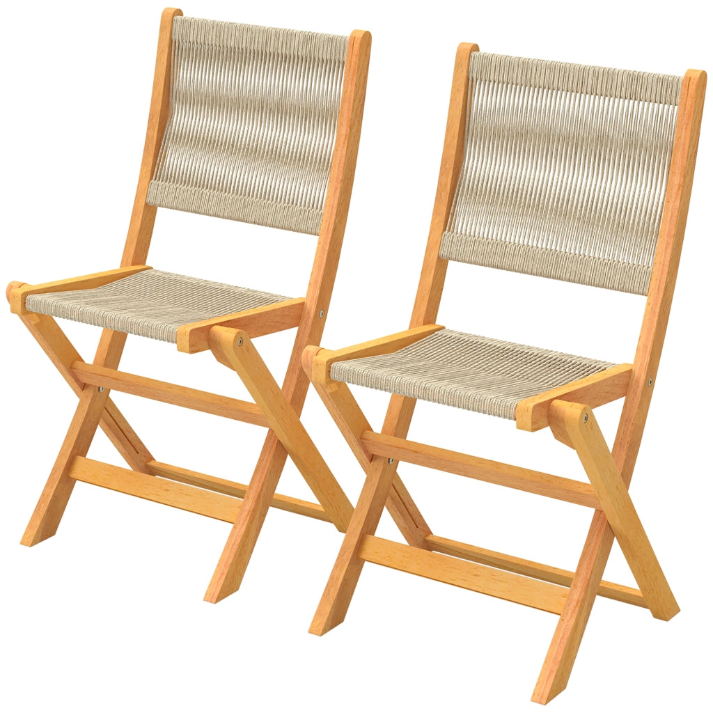 Sedie da giardino pieghevoli ¨C Minimal ¨C Legno di acacia, corda intrecciata naturale e beige