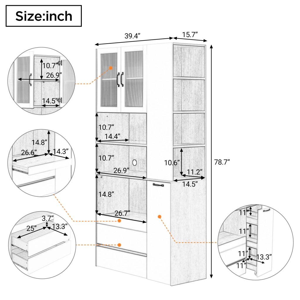 Credenza con Ripiani Regolabili e Cassetti ¨C Xylo ¨C Bianco e Noce