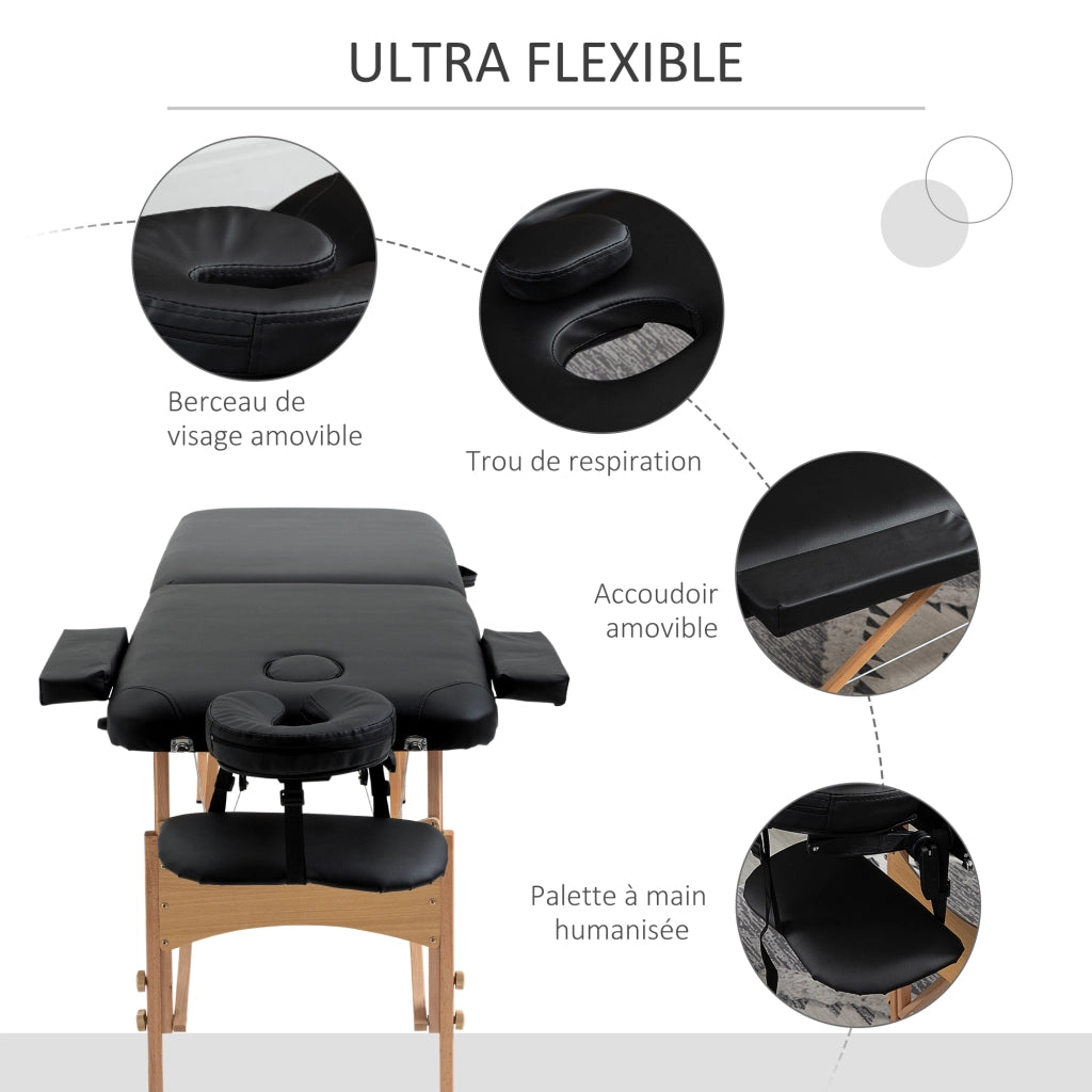 Lettino da Massaggio Pieghevole ¨C Xylo ¨C Legno 2 Zone Nero