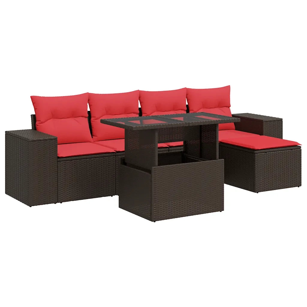 Set Divano Giardino 6 pz con Cuscini Marrone Polyrattan Acacia 3326785