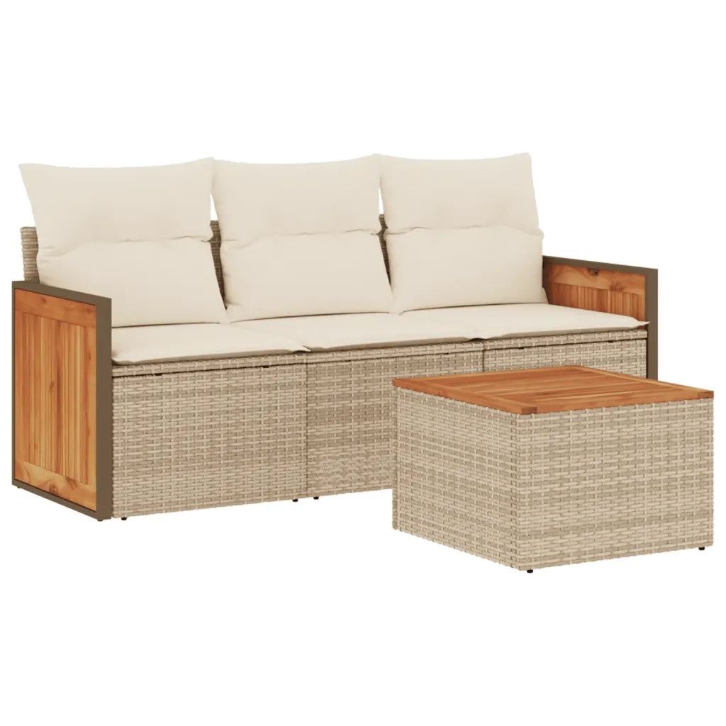 Set Divano da Giardino 4 pz con Cuscini Beige in Polyrattan