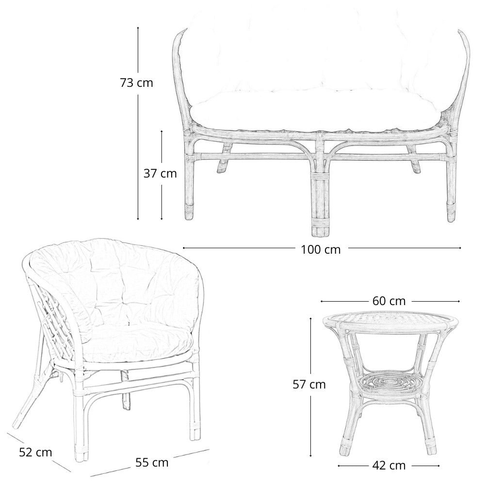 Salotto da giardino bahama in bambu con cuscini bianchi