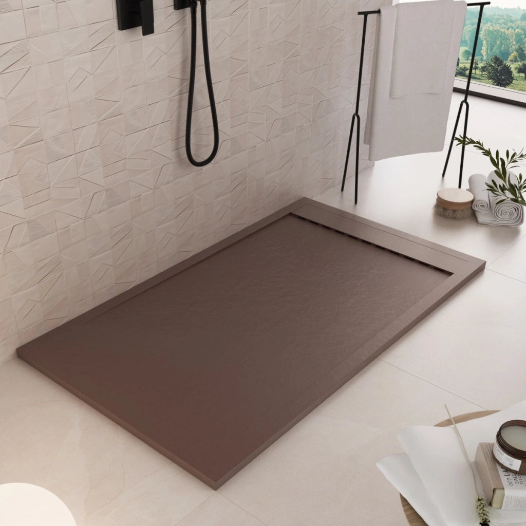 Piatto doccia in marmoresina marrone effetto pietra cemento prestige, misura 90x180