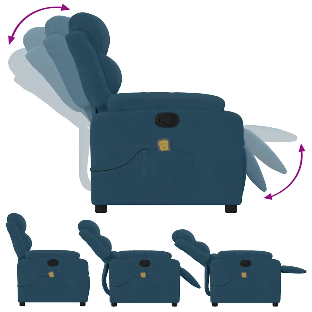 Poltrona Massaggiante Reclinabile Blu in Velluto 373521