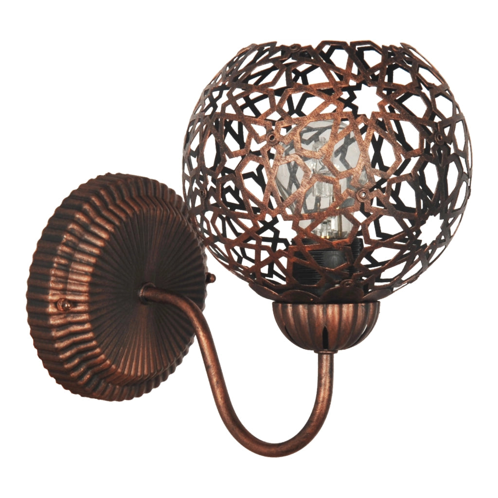 Applique 'Petherton' per Interni a Braccio Curvo Lampada da Parete con Paralume Sferico a Rete - color Rame - lux.pro
