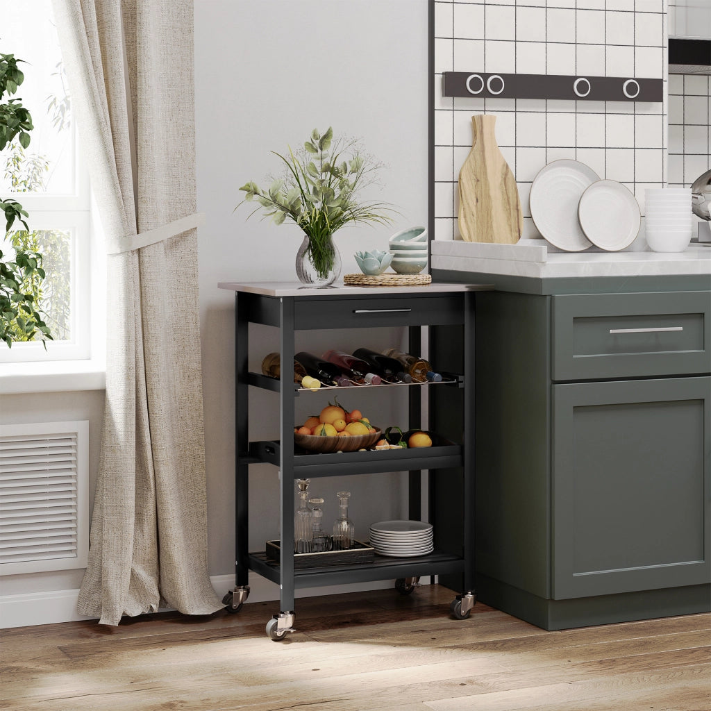 Carrello da cucina con ripiano e scaffale ¨C Minimal ¨C Nero 60x40x85 cm