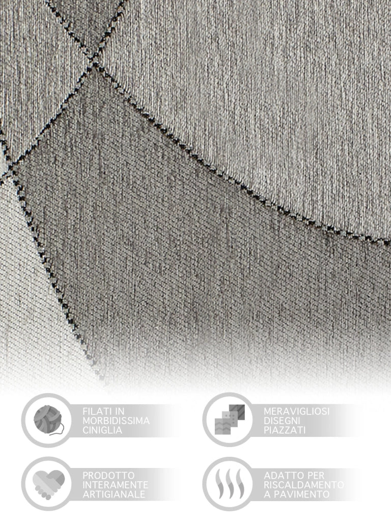 Tappeto Arredo Moderno Morbido in Ciniglia Ingresso Antiscivolo Prodotto Italiano  Soggiorno Camera Salotto Disegni Piazzati Cotone Varie Misure Grande Hills/Grigio - 115x175 cm