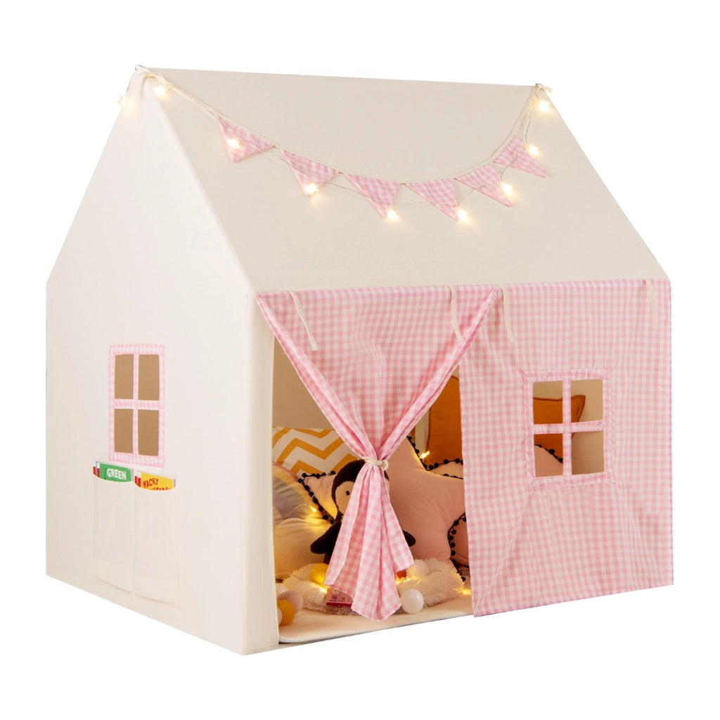 Tenda da gioco per bambini con tappetino imbottito 2 finestre traspiranti e 2 tasche, Casetta tenda da gioco Rosa