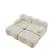 Divano modulare 2 posti con pouf in schiuma 32D e velluto beige
